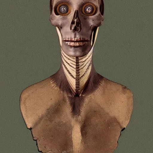 Prompt: artists reconstruction of an elongated skull paracas woman