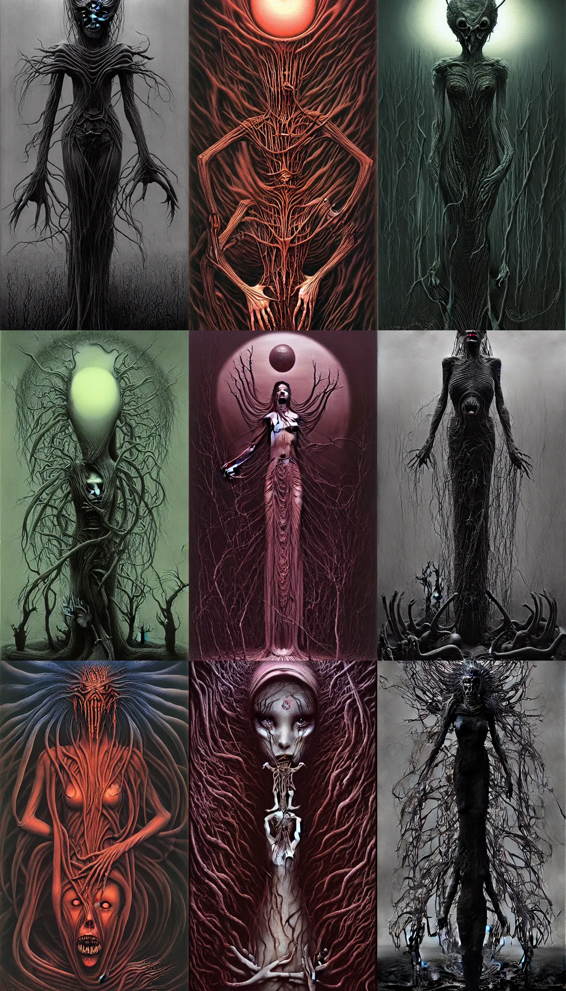 Prompt: princess of the primordial darkness by Zdzisław Beksiński, Junji Ito, H.R. Giger, horror art, surreal art, cinematic, 4K