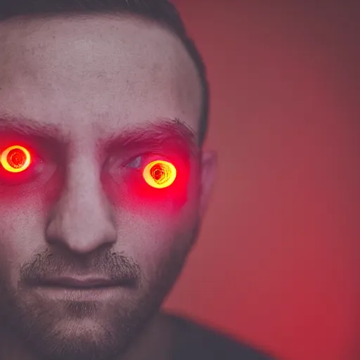 Image similar to a man with red glowing eyes