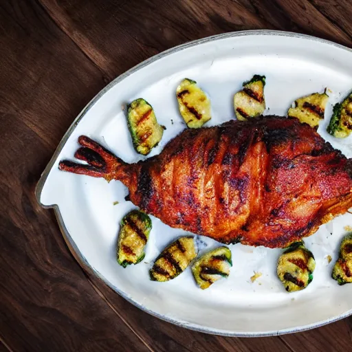 Prompt: mermaid food photography award winning rotisserie grilled mermaid on a platter