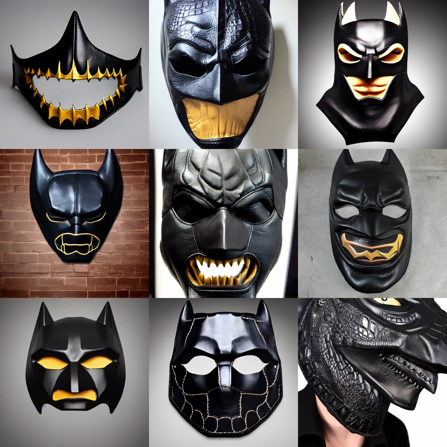 Prompt: luxury crocodile leather batman mask, luxury item showcase, studio lighting