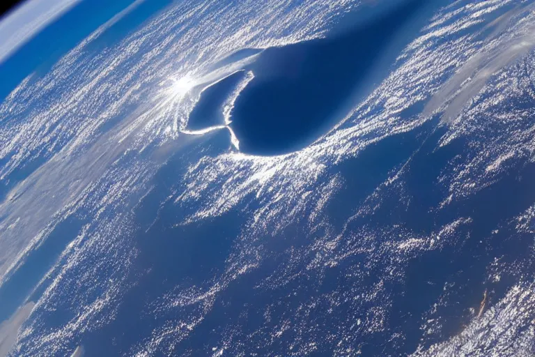 Prompt: photo of earth ’ s horizon from the international space station