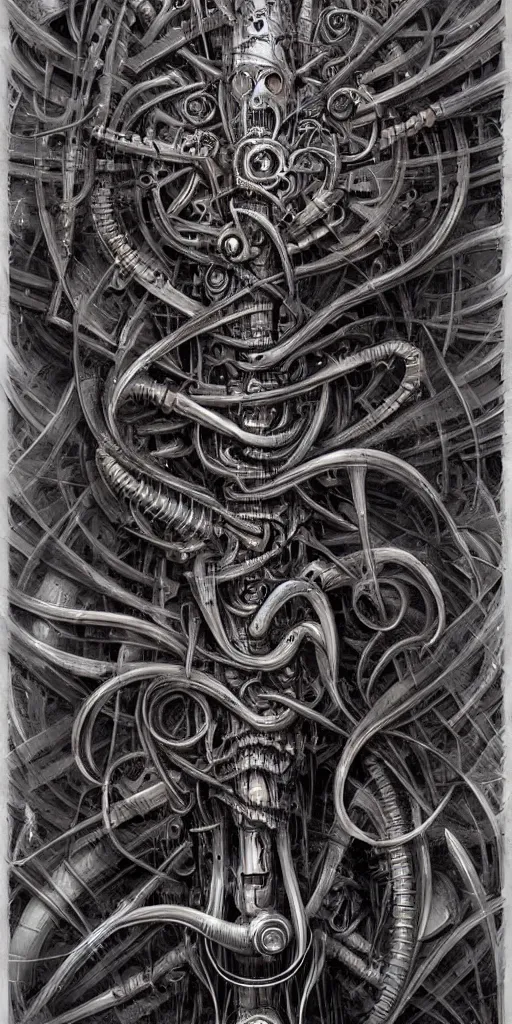 Prompt: biomechanical typography by hr giger and james jean and andreas rocha