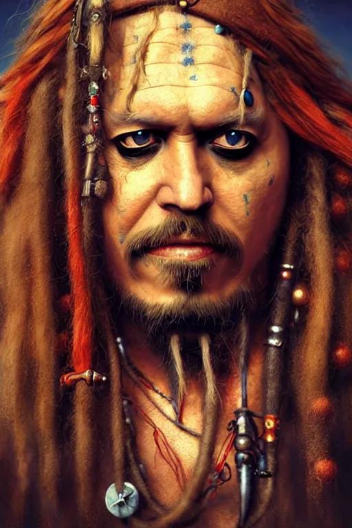 Prompt: perfectly - centered portrait - photograph of boris johnson as captain jack sparrow, real life portrait illustration by beksinski and jean delville, unreal engine 5, photorealism, hd quality, 8 k resolution, cinema 4 d, hdr dramatic cinematic lighting