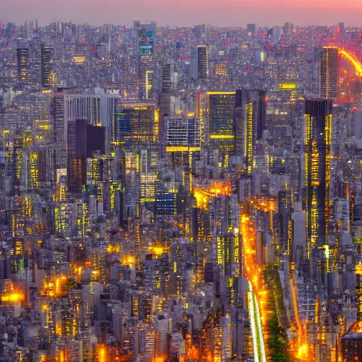 Image similar to The skyline of Tokyo at sunset, photograph, high-resolution, hot on 500px