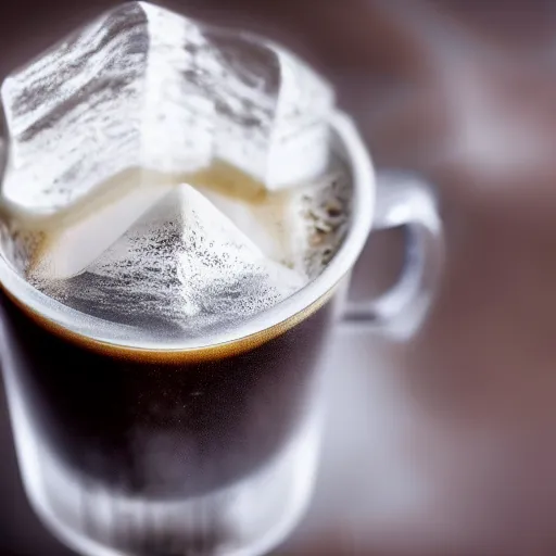 Prompt: A macro foto of a mini iceberg in an espresso coffe cup