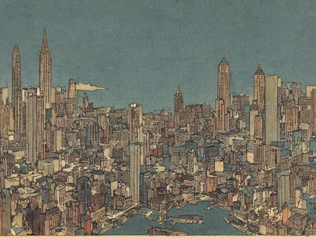 Image similar to highly detailed illustration of the milwaukee!!! skyline, by edmund dulac and android jones, scans from museum collection