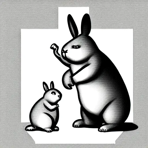Image similar to book illustration of big chungus, book illustration, monochromatic, white background, black and white image