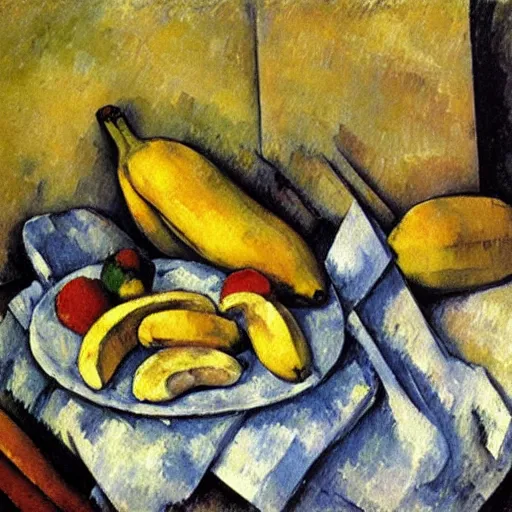 Prompt: still life of a slice of banana toast, oil painting, paul cezanne