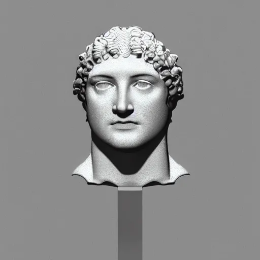 Image similar to a 3 d render of the head of david statue with a neon ring around the head, in the style of michelangelo