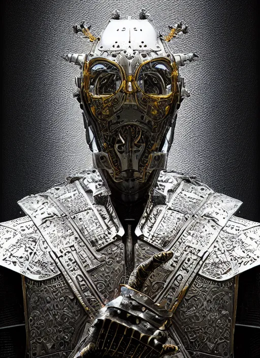 Image similar to portrait of king arthur knight cyborg, kintsugi, modern fine art, fractal, intricate, elegant, highly detailed, digital photography, subsurface scattering, in the style of ghost, by jheronimus bosch and yue minjun and greg rutkowski,