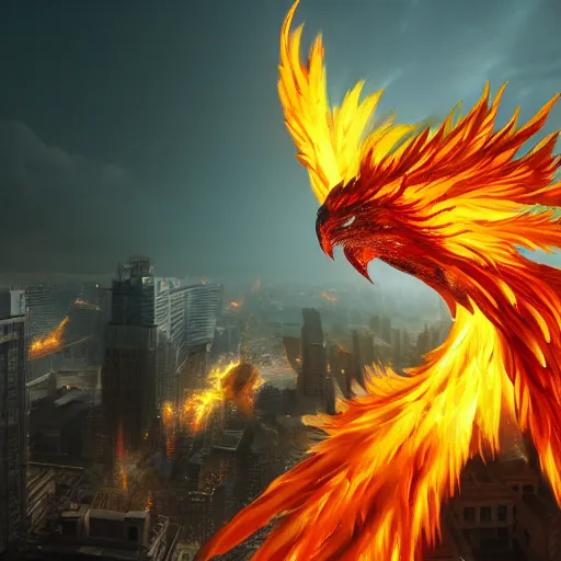 Prompt: Phoenix reborn from ashes, trending in Artstation, photo realistic, dynamic lighting, epic, high detail render