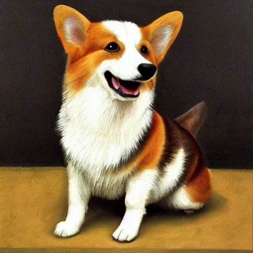 Prompt: happy corgi dog, renaissance art style