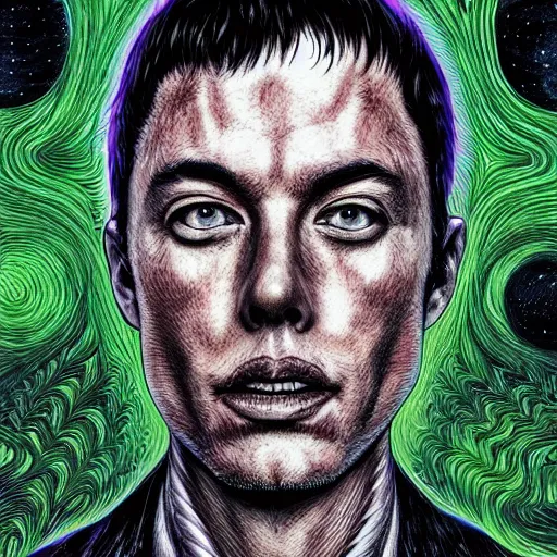 Prompt: jelon musk by junji ito, digital art, deepdream cosmic, 3 d high definition, trending on artstation, photorealistic, high resolution, 8 k, octane, hyper detailed, trending on deviantart insane details, intricate, elite, ornate, elegant trend, highly detailed and intricate, sharp focus, photography, unreal engine