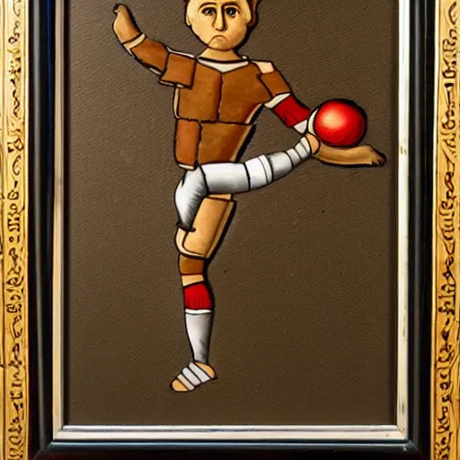 Image similar to football player in the style of Leonardo da Vinci