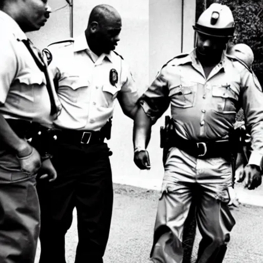 Prompt: photo of 2 pac getting arrested by the police.