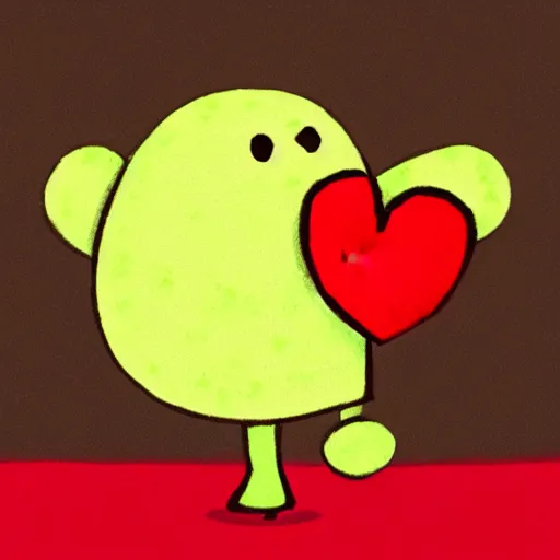 Image similar to a cute blobby character holding a heart, emoticon