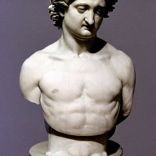 Prompt: a sculpture by canova, michelangelo with the likeness of john belushi