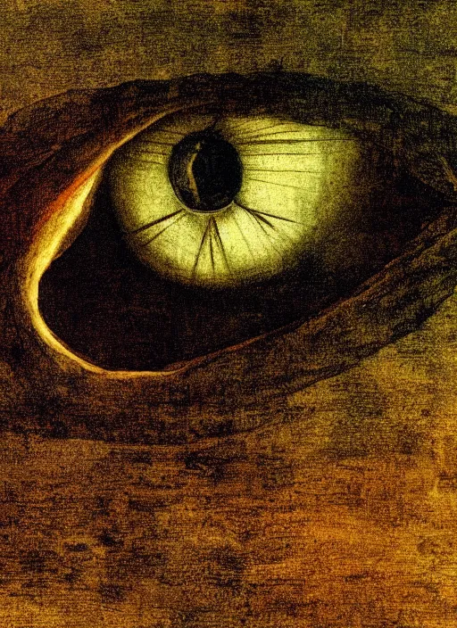 Image similar to color photo of a dragon eye by leonardo davinci