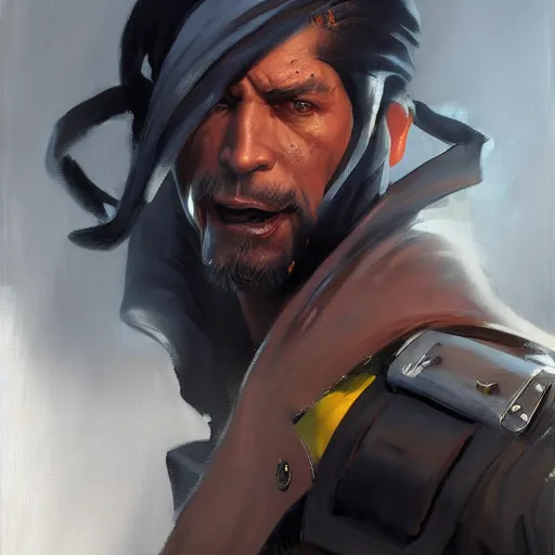 Image similar to greg manchess portrait painting of smoke from mortal kombat as overwatch character, medium shot, asymmetrical, profile picture, organic painting, sunny day, matte painting, bold shapes, hard edges, street art, trending on artstation, by huang guangjian and gil elvgren and sachin teng