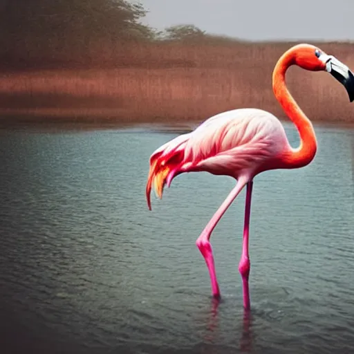 Prompt: A flamingo with human arms, photography, realistic