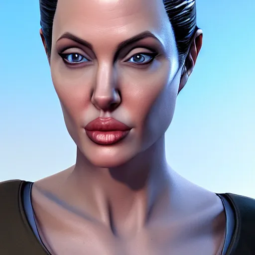 Image similar to angelina jolie fortnight skin, angelina jolie as a character in the video game fortnight, 3 d render, video game