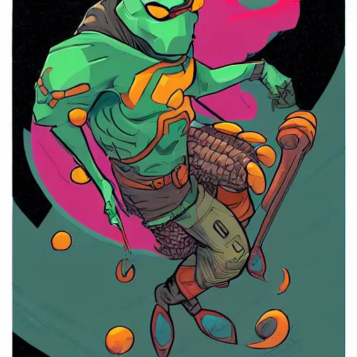 Image similar to anthropomorphic turtle hero by josan gonzales