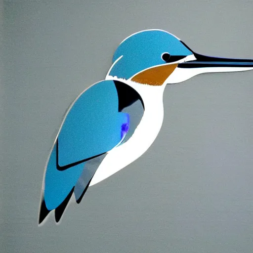 Prompt: wall art of a real life kingfisher made out of reflective crystal and very reflective polished metal, in the background is a forest, product photography