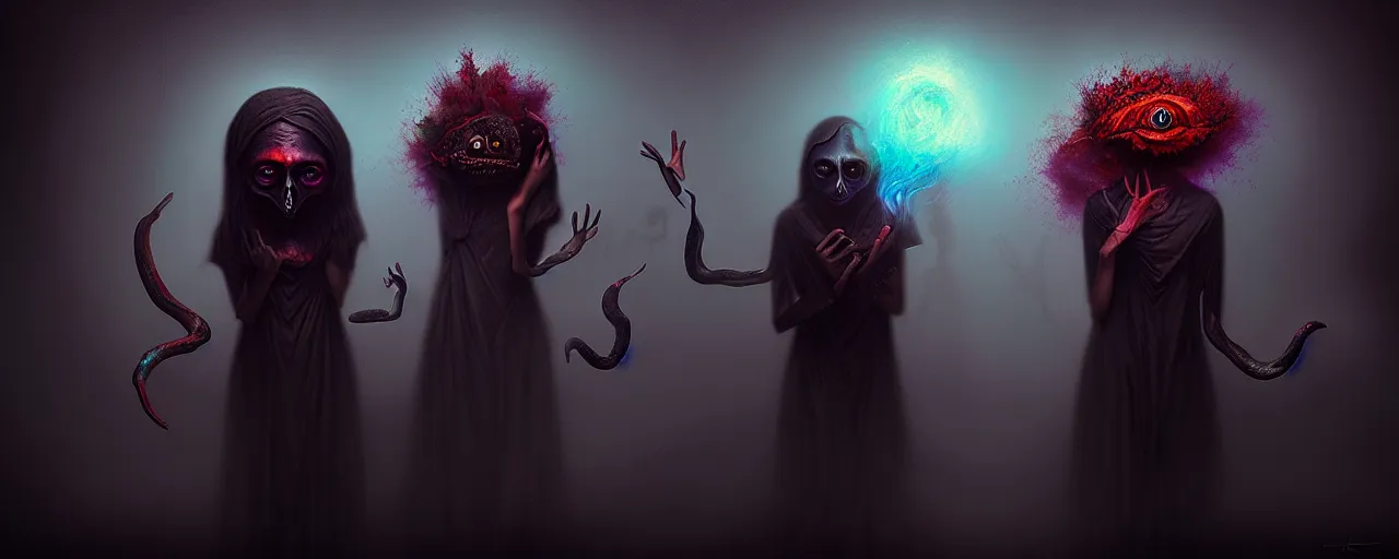 Image similar to alchemized emotion creatures, surreal dark uncanny painting by ronny khalil