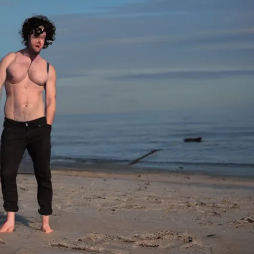 Prompt: Hale Appleman drinking alcohol on the beach