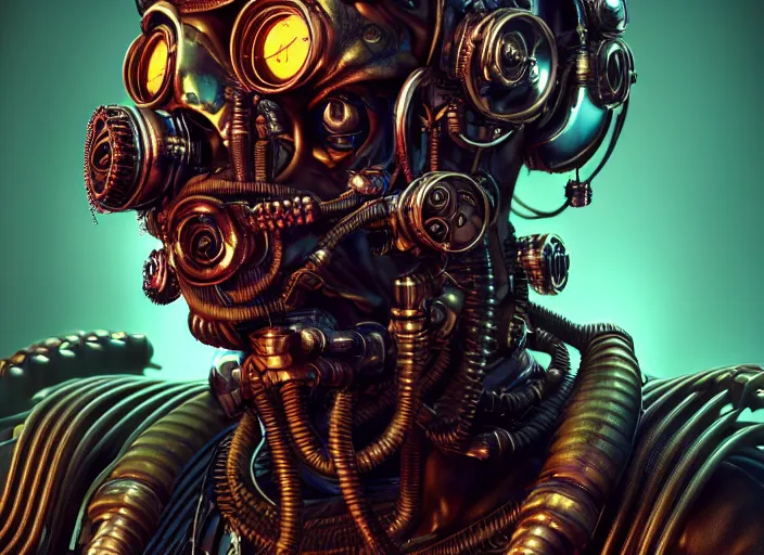 Prompt: an intricately detailed ultra - realistic unreal engine 5 rendering of a portrait of steampunk cyberpunk neon - bordered cyborg zombie wolfman, concept art, intricate details, eerie, highly detailed, photorealistic, octane render, 8 k uhd art by kilian eng