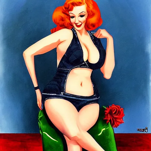 Image similar to retro pinup painting of christina hendricks