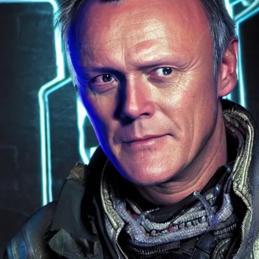 Image similar to Anthony Head as Cyberpunk Uther