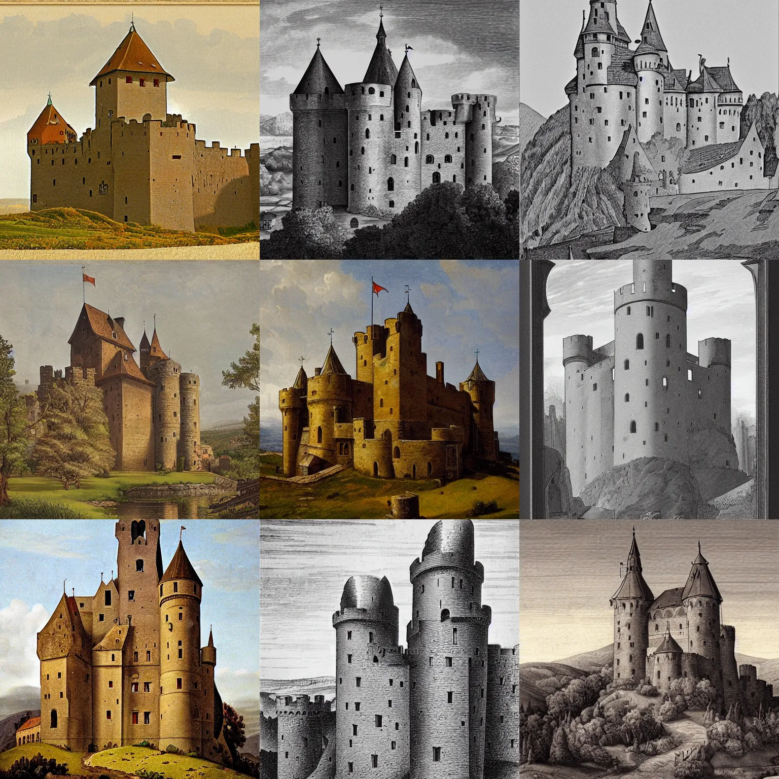 Prompt: medieval castle, by josef gassler