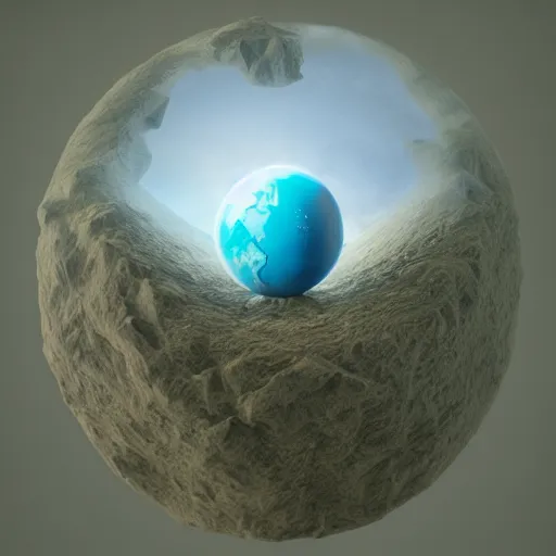 Image similar to 3 d render of a miniature earth, pascal blanche, surreal, beksinski, high detailed, volumetric lighting, octane render