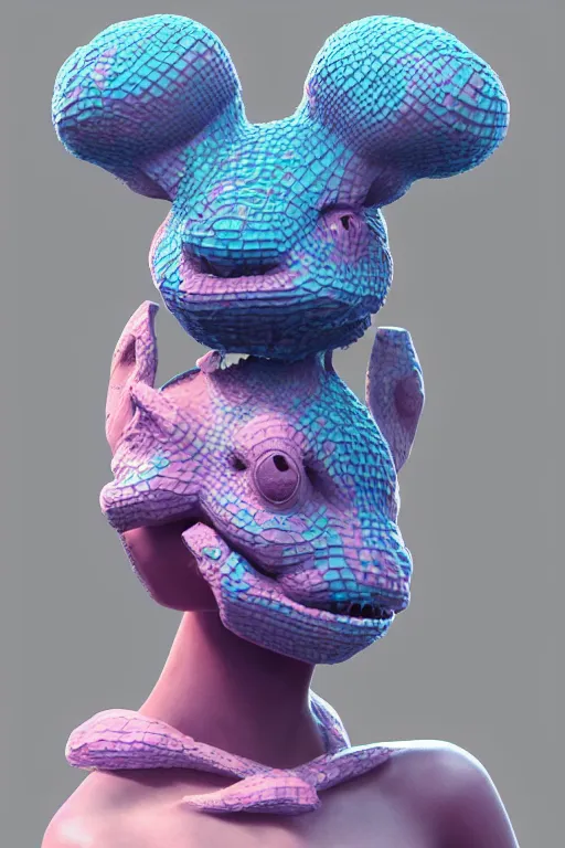 Image similar to epic 3 d abstract sculpture, perlin mesh headdress, 2 0 mm, with pastel pink and cerulean hextech bursting, melting smoothly into bulbasaur, delicate, beautiful, intricate, houdini sidefx, trending on artstation, by jeremy mann and ilya kuvshinov, jamie hewlett and ayami kojima