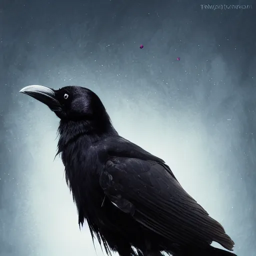 Image similar to A portrait of a crow in a wizard costume, UHD, 4K, Tyler Jacobson, fantasy, DnD, magical particles, magical, digital art