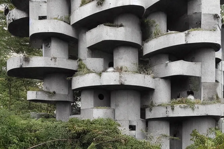 Image similar to Mushroom house in Brutalism style