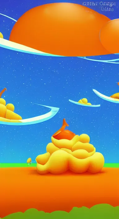 Image similar to orange floating island cartoon app background artwork, digital art, award winning