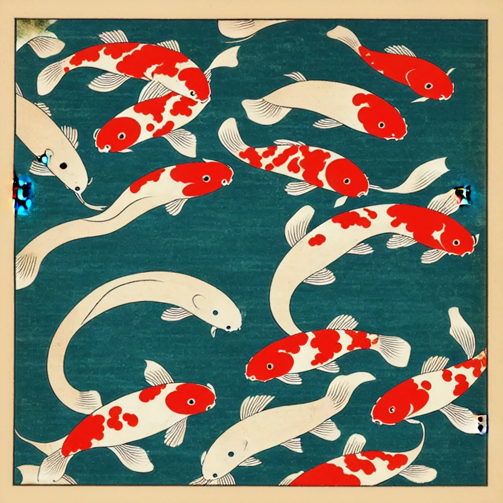 Image similar to ukiyo - e koi pond