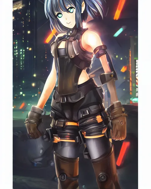 Image similar to full body image of anime girl in mechanic armor in night tokyo by makoto sinkai, perfect face, fine details