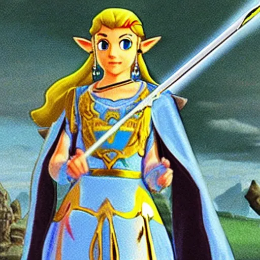 Prompt: princess zelda finds the master sword, early cgi