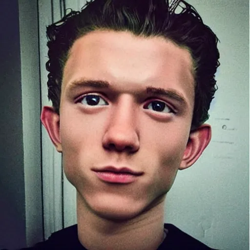 Image similar to “a realistic detailed photo of a guy who is an attractive humanoid who is half robot and half humanoid, who is a android, Tom Holland, shiny skin”