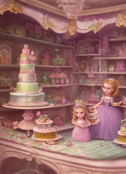 Image similar to highly detailed closeup portrait of a fairytale princess's cake shop, unreal engine, nicoletta ceccoli, mark ryden, earl norem, lostfish, global illumination, detailed and intricate environment