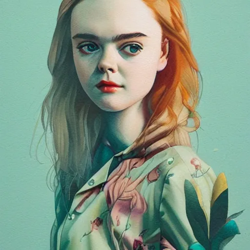 Prompt: elle fanning, lilly collins, scarlett johansson picture by sachin teng, asymmetrical, dark vibes, realistic painting, organic painting, matte painting, geometric shapes, hard edges, graffiti, street art : 2 by sachin teng : 4