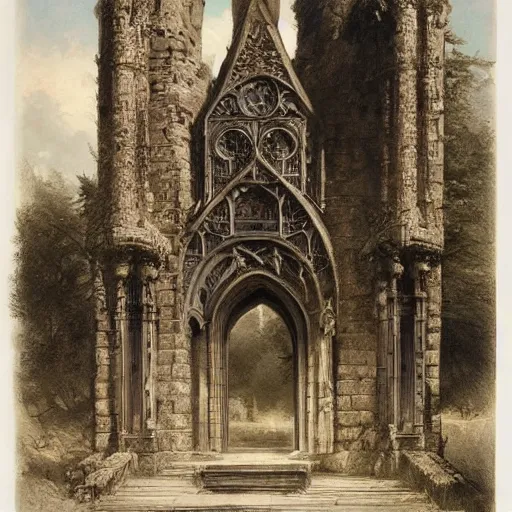 Image similar to Jean-Baptiste Monge and Alex Ross a artwork of a gothic revival castle gatehouse