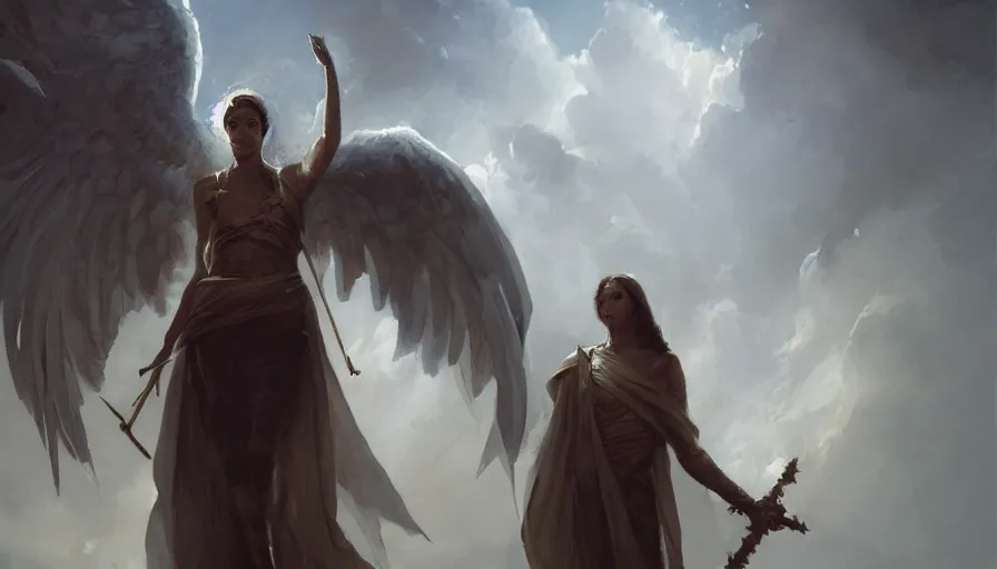 Prompt: A beautiful painting of archangel gabriel by greg rutkowski and Kalin Popov , Trending on artstation HD.