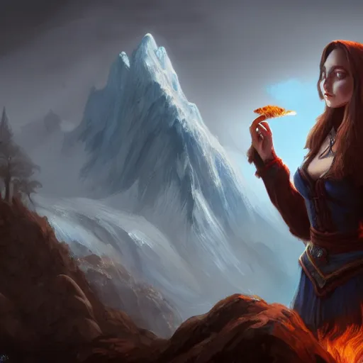 Image similar to mage smoking pipe, female, glacier landscape, D&D, fantasy, intricate, elegant, highly detailed, digital painting, artstation, octane render, concept art, matte, sharp focus, illustration, hearthstone, art by Seb mckinnon