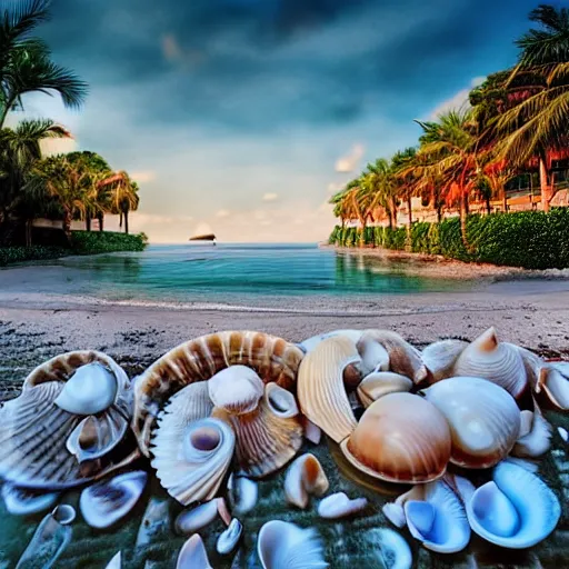 Prompt: idyllic vision of the seaside with seashells by eric zener and liam wong, hdr,