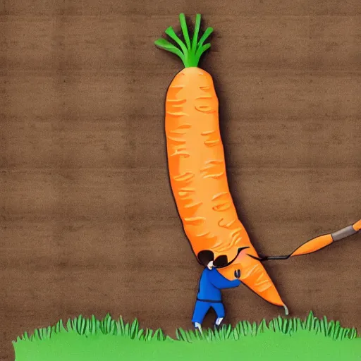 Image similar to A giant cartoon carrot eating a human stick